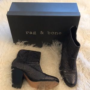 rag & bone Newbury gunmetal crinkle booties.